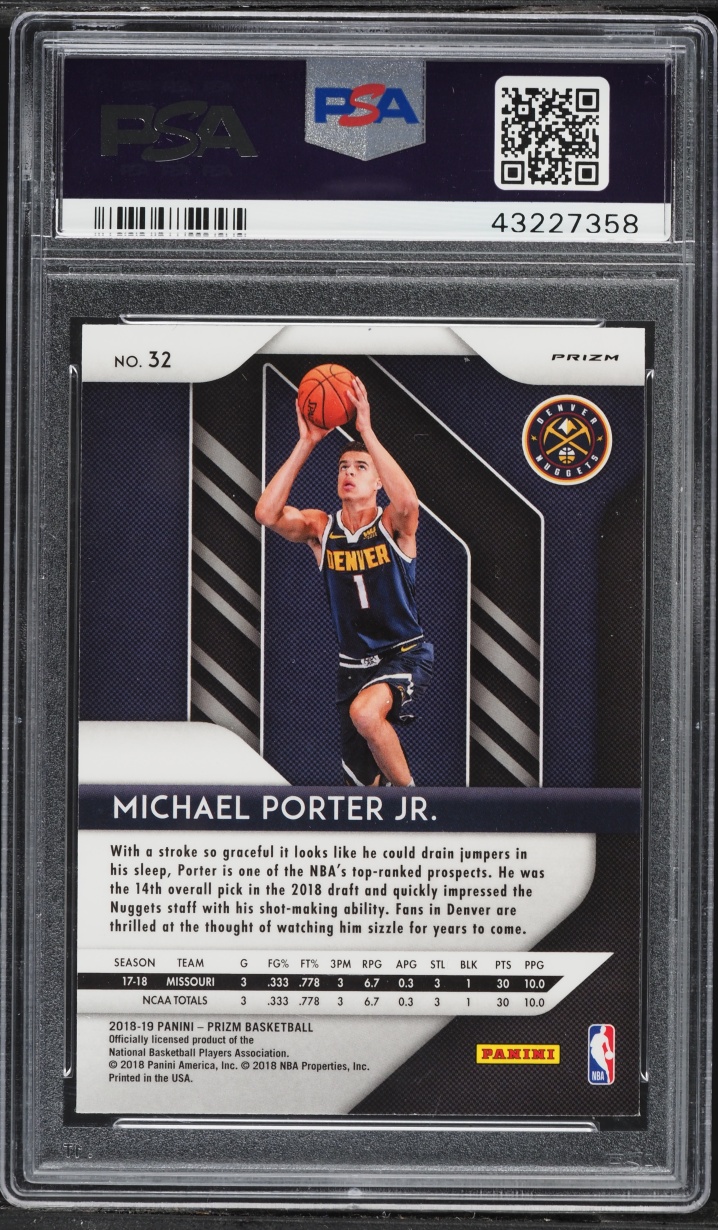 2018 Panini Prizm Red Ice Michael Porter Jr. ROOKIE #32 PSA 10 GEM MINT