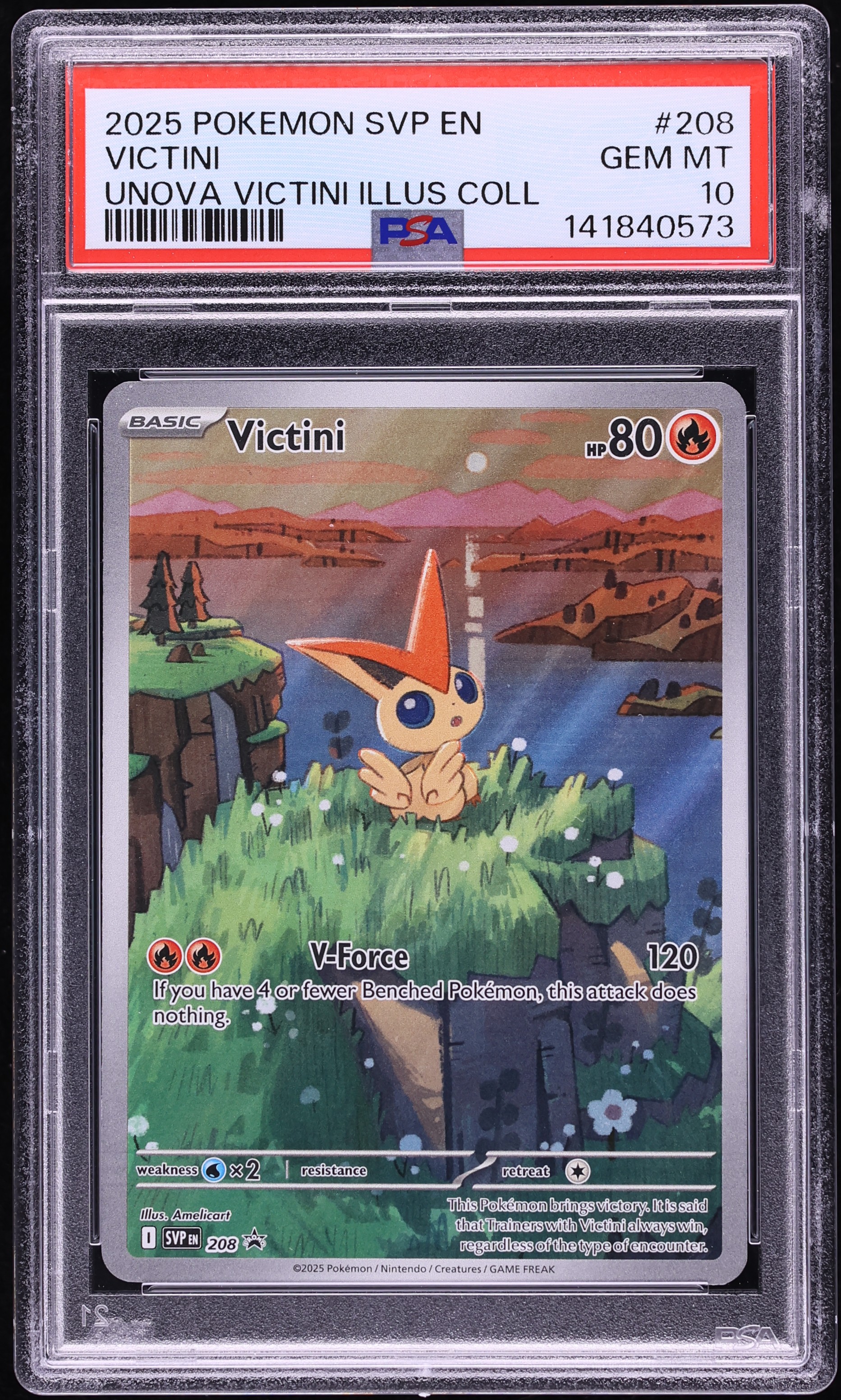 2025 Pokemon Scarlet & Violet Promo Unova Illustration Collection Full Art Victini #208 PSA 10