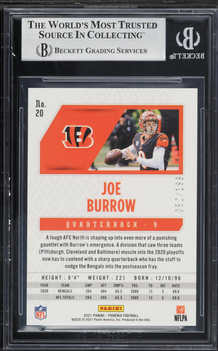 2021 Panini Phoenix Pink Joe Burrow /199 #20 BGS 8.5 NM-MT+