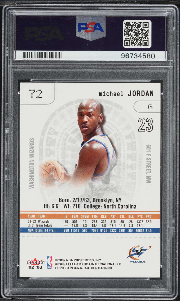 2002 Fleer Authentix Michael Jordan #72 PSA 9 MINT