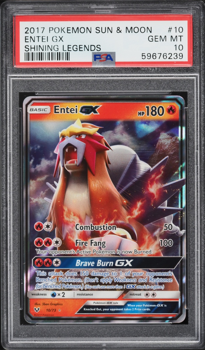 2017 Pokemon Sun & Moon Shining Legends Full Art Entei GX #10 PSA 10 GEM MINT