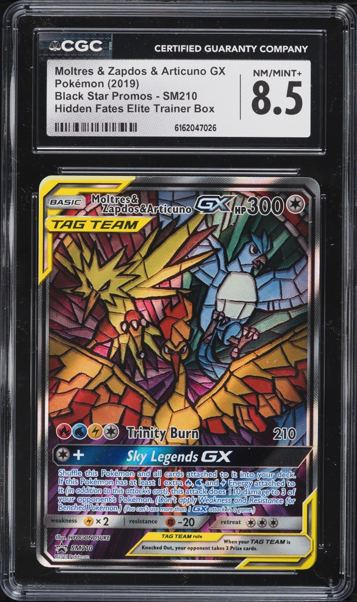 2019 Pokemon SM Promo Hidden Fates ETB Full Art Moltres & Zapdos & Articuno GX #SM210 CGC 8.5