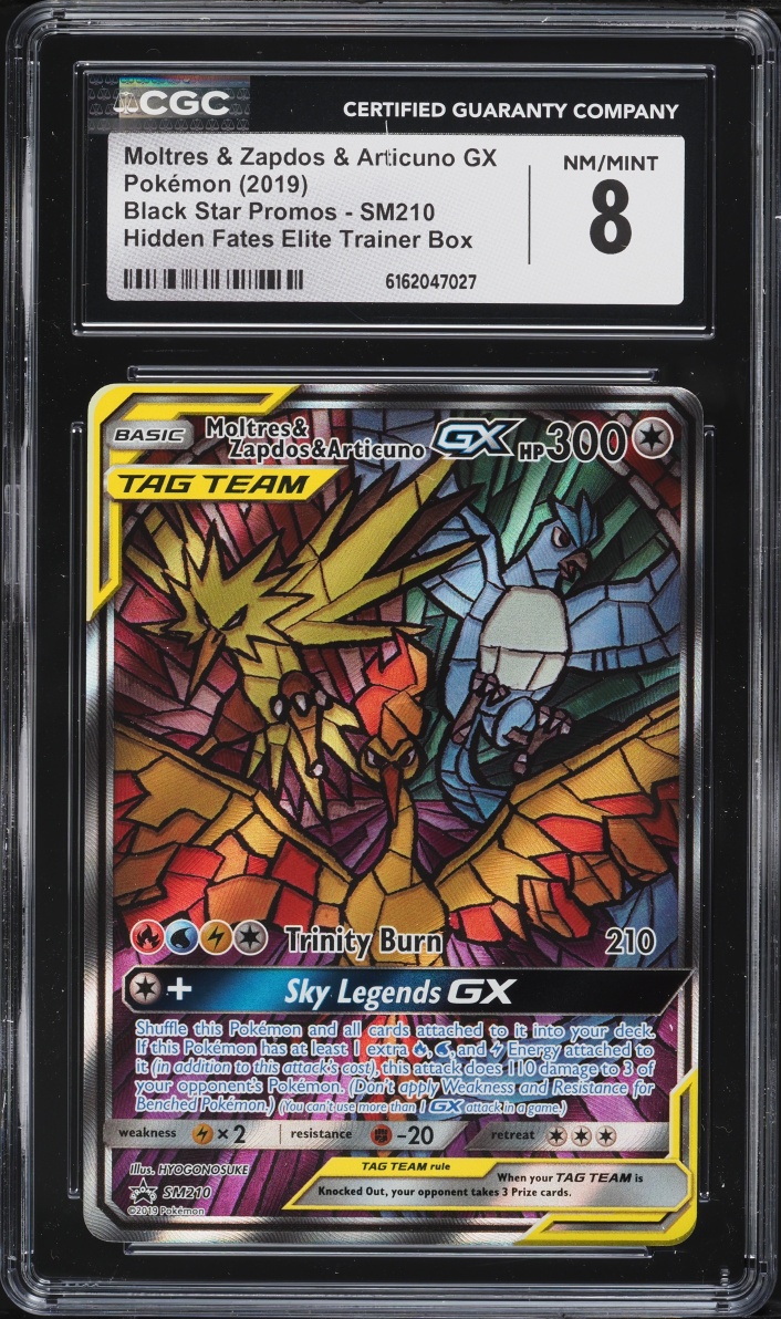 2019 Pokemon SM Promo Hidden Fates ETB Full Art Moltres & Zapdos & Articuno GX #SM210 CGC 8