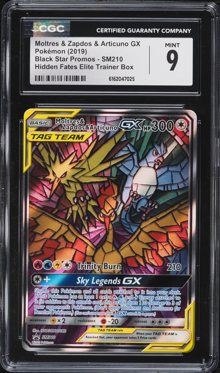 2019 Pokemon SM Promo Hidden Fates ETB Full Art Moltres & Zapdos & Articuno GX #SM210 CGC 9