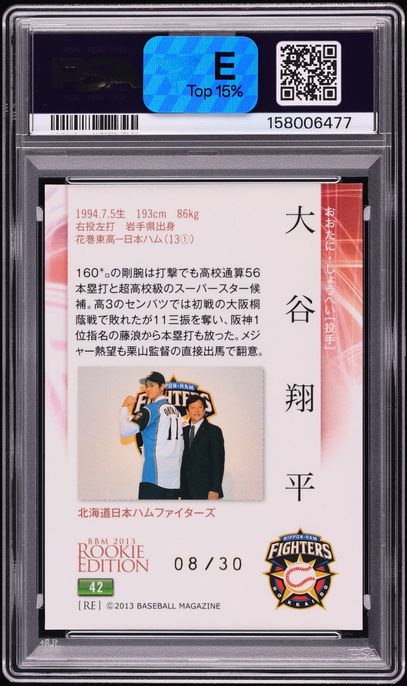 2013 BBM Edition Red Foil Facsimile Pitching Shohei Ohtani ROOKIE /30 #42 PSA 10 GEM MINT