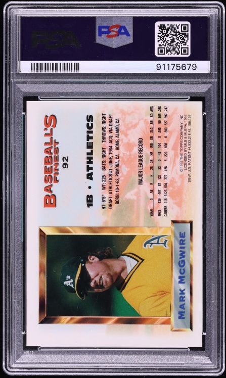 1993 Finest Refractor Mark McGwire ALL-STAR #92 PSA 9 MINT