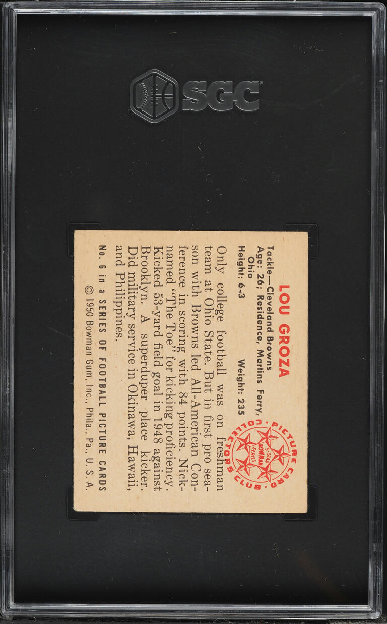 1950 Bowman Football Lou Groza #6 SGC 4 VGEX