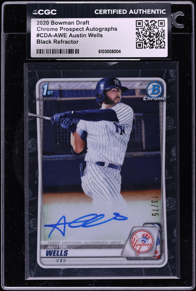 2020 Bowman Chrome Draft Black Refractor Austin Wells PROSPECT AUTO /75 #CDA-AWE CGC AUTH