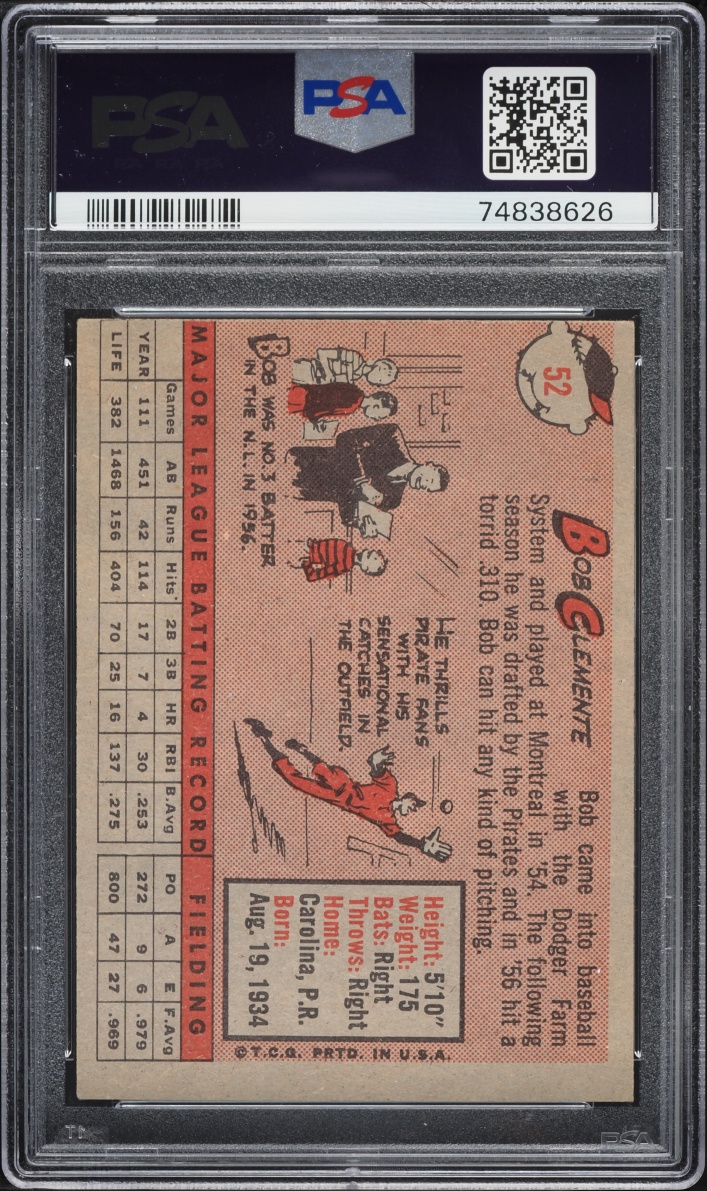 1958 Topps Roberto Clemente #52 PSA 5 EX