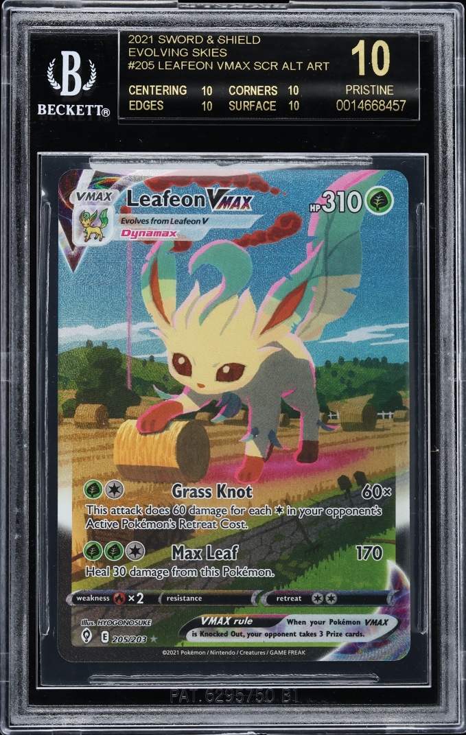 2021 Pokemon SWSH Evolving Skies Alt Art Leafeon VMAX #205 BGS 10 BLACK LABEL