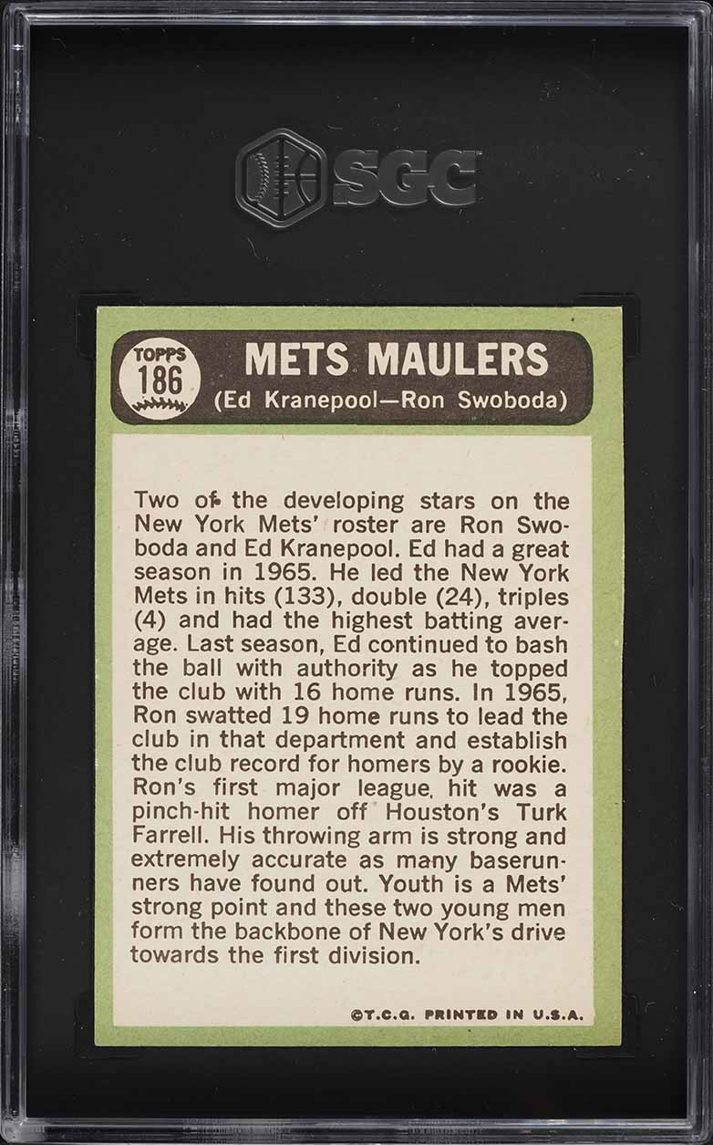 1967 Topps Ed Kranepool & Ron Swoboda METS MAULERS #186 SGC 5 EX