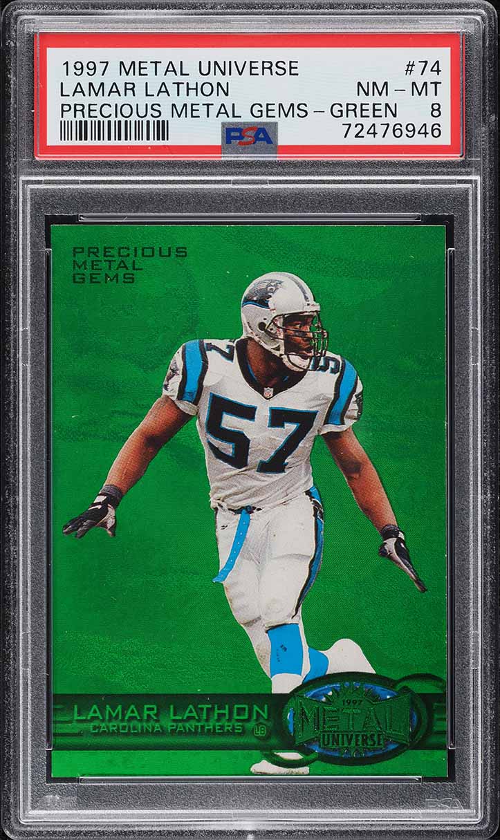 1997 Metal Universe Precious Metal Gems PMG Green Lamar Lathon /15 #74 PSA 8
