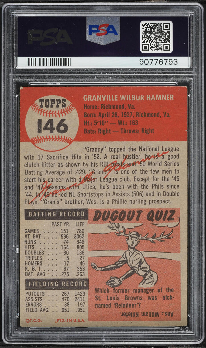 1953 Topps Granny Hamner #146 PSA 5 EX