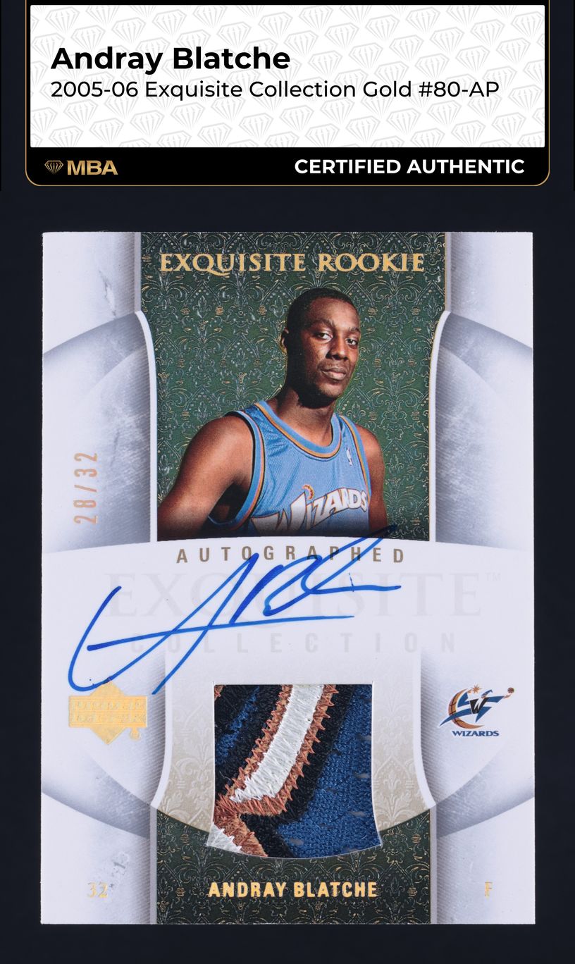2005 Exquisite Collection Gold Andray Blatche ROOKIE PATCH AUTO /32 #80-AP MBA AUTH