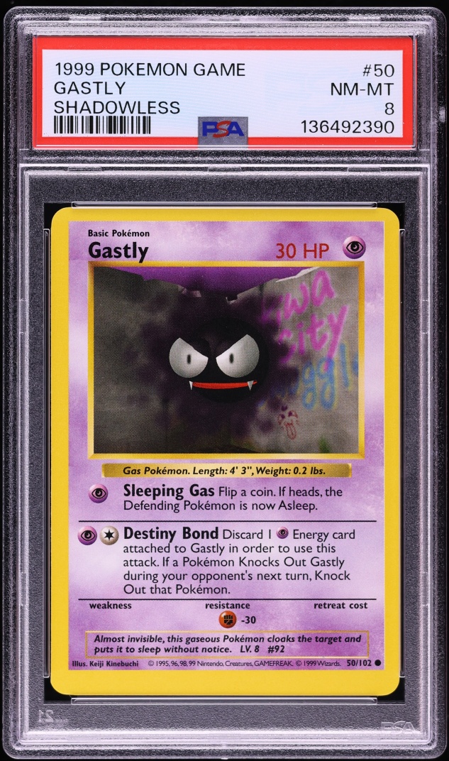 1999 Pokemon Base Set Shadowless Gastly #50 PSA 8 NM-MT