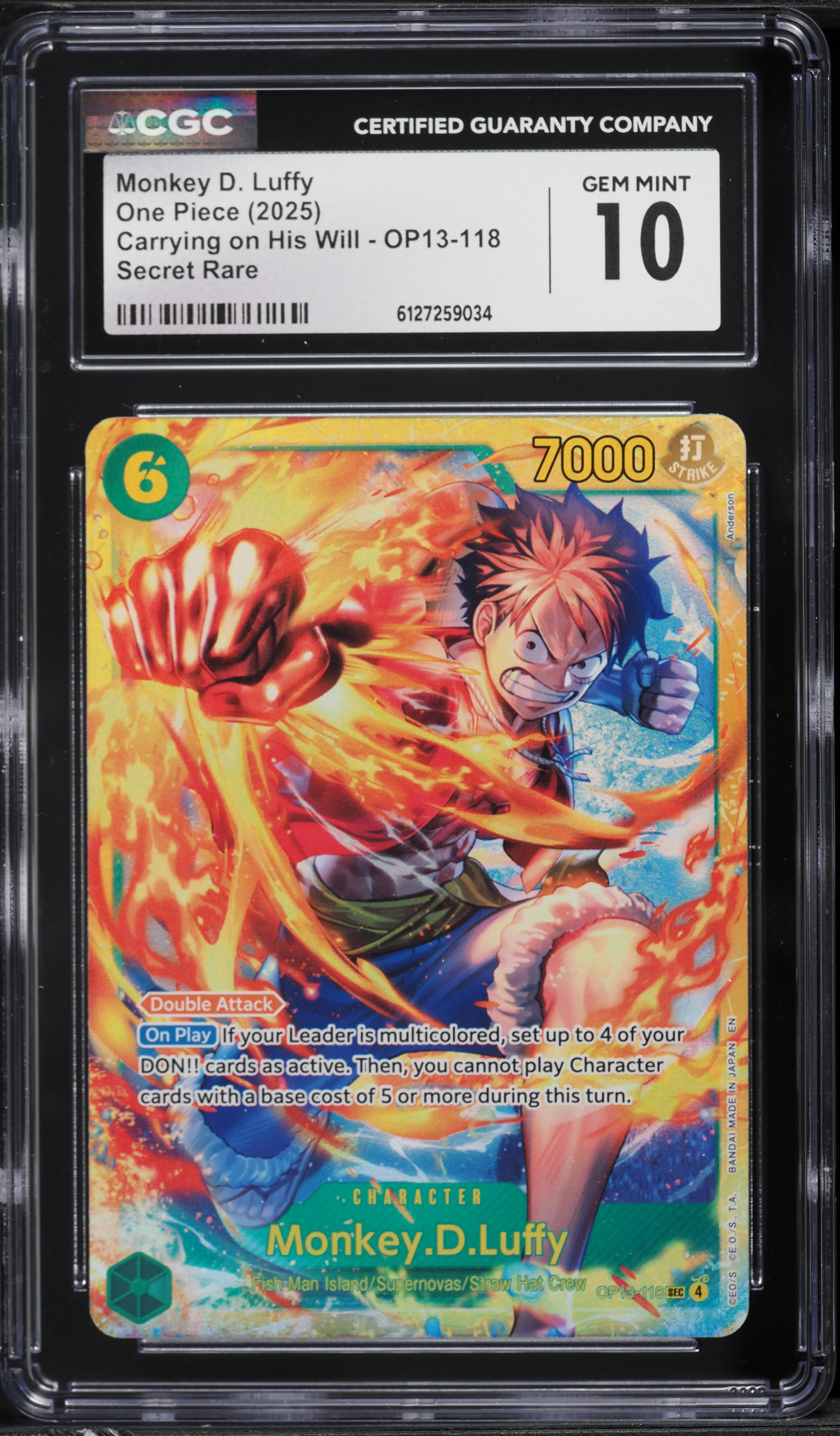 2025 One Piece Carrying On His Will Monkey D. Luffy #OP13-118 CGC 10 GEM MINT