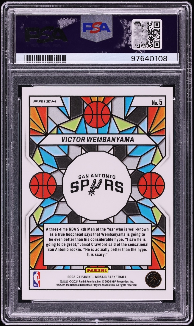 2023 Panini Mosaic Stained Glass Victor Wembanyama ROOKIE #5 PSA 9 MINT