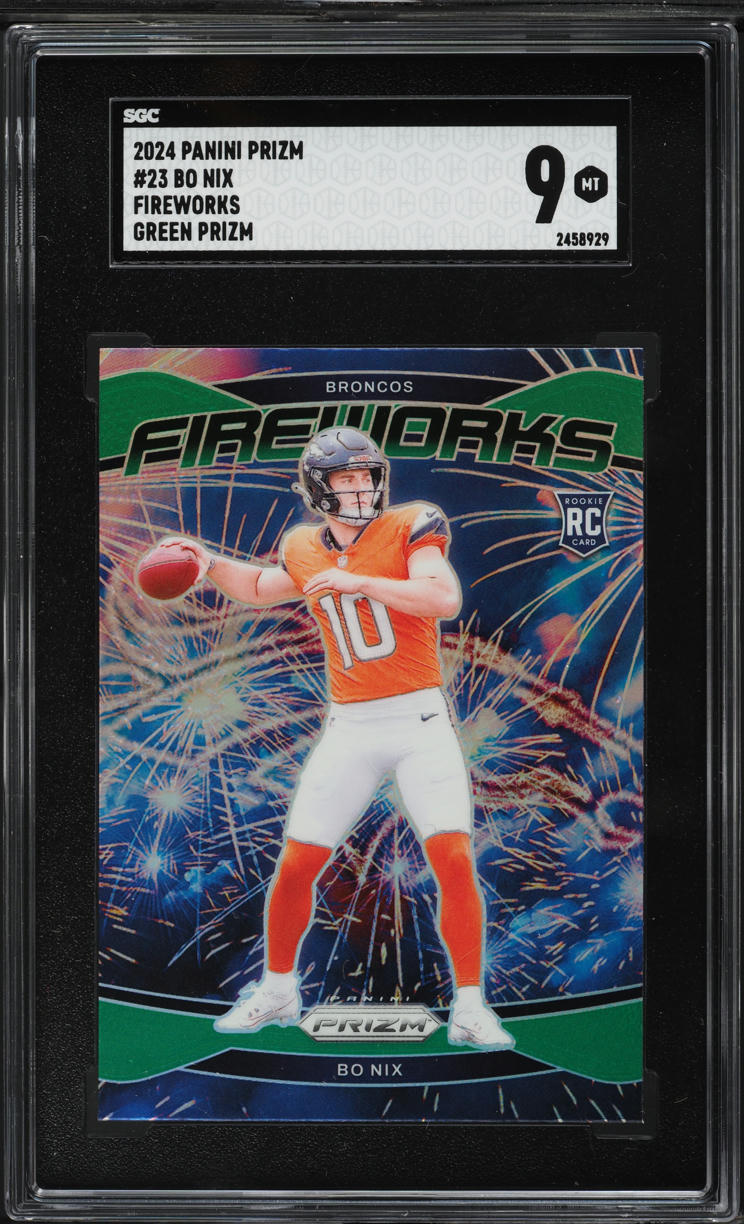 2024 Panini Prizm Fireworks Green Bo Nix ROOKIE #23 SGC 9 MINT