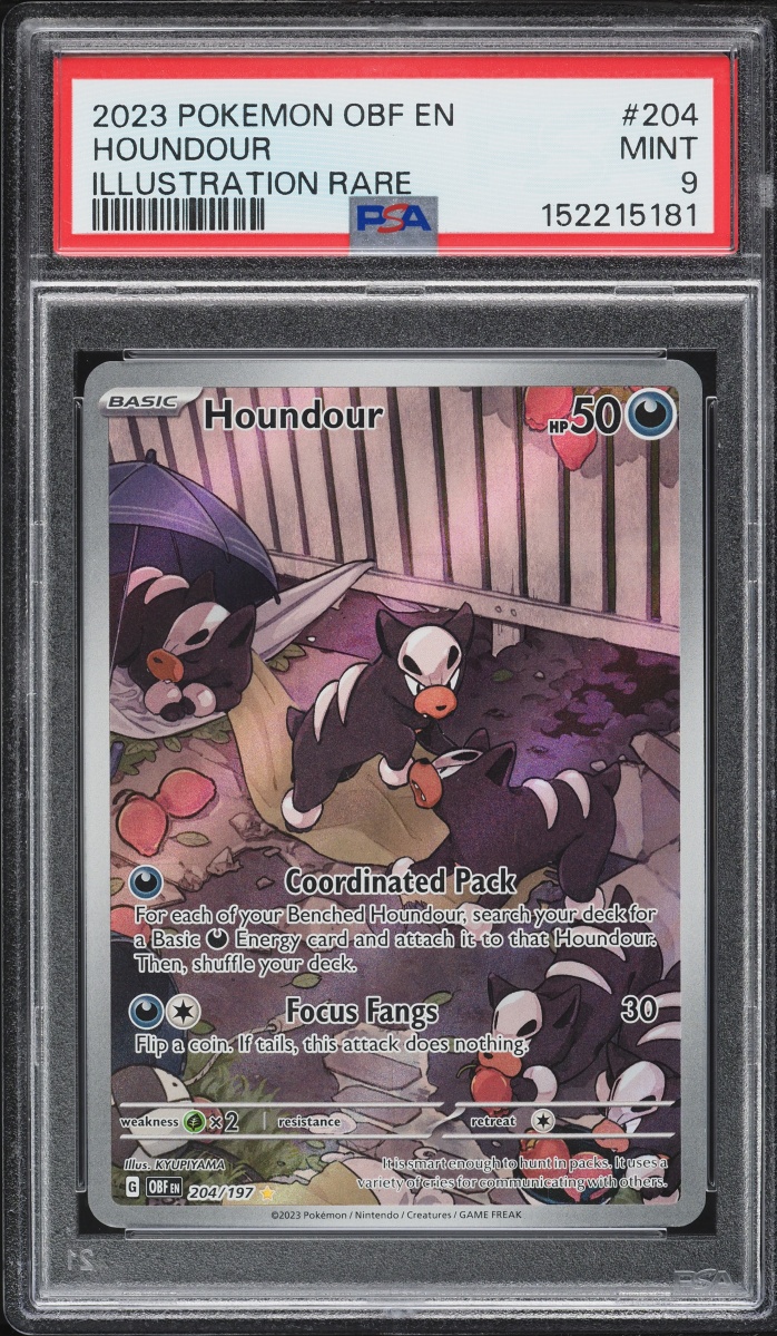 2023 Pokemon Scarlet & Violet Obsidian Flames IR Houndour #204 PSA 9 MINT