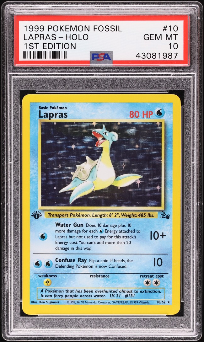 1999 Pokemon Fossil 1st Edition Holo Lapras #10 PSA 10 GEM MINT