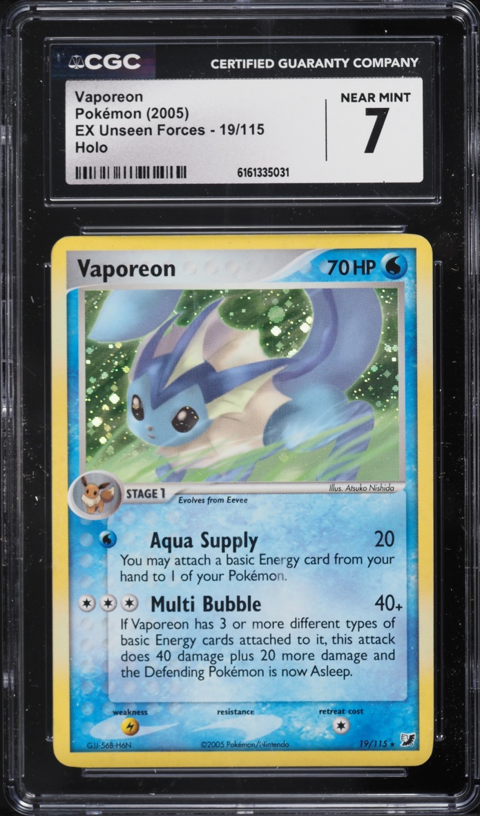 2005 Pokemon EX Unseen Forces Holo Vaporeon #19 CGC 7 NRMT