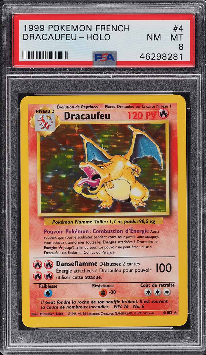 1999 Pokemon Base Set French Holo Dracaufeu Charizard #4 PSA 8 NM-MT