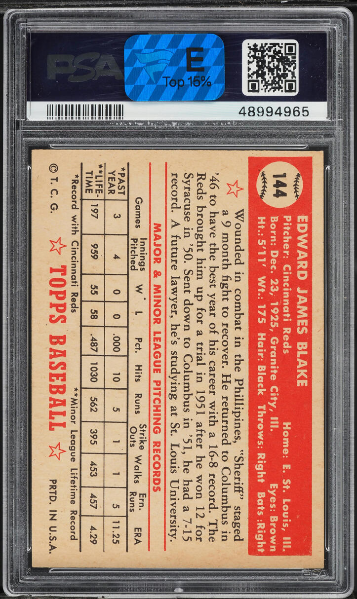 1952 Topps Ed Blake #144 PSA 7 NRMT