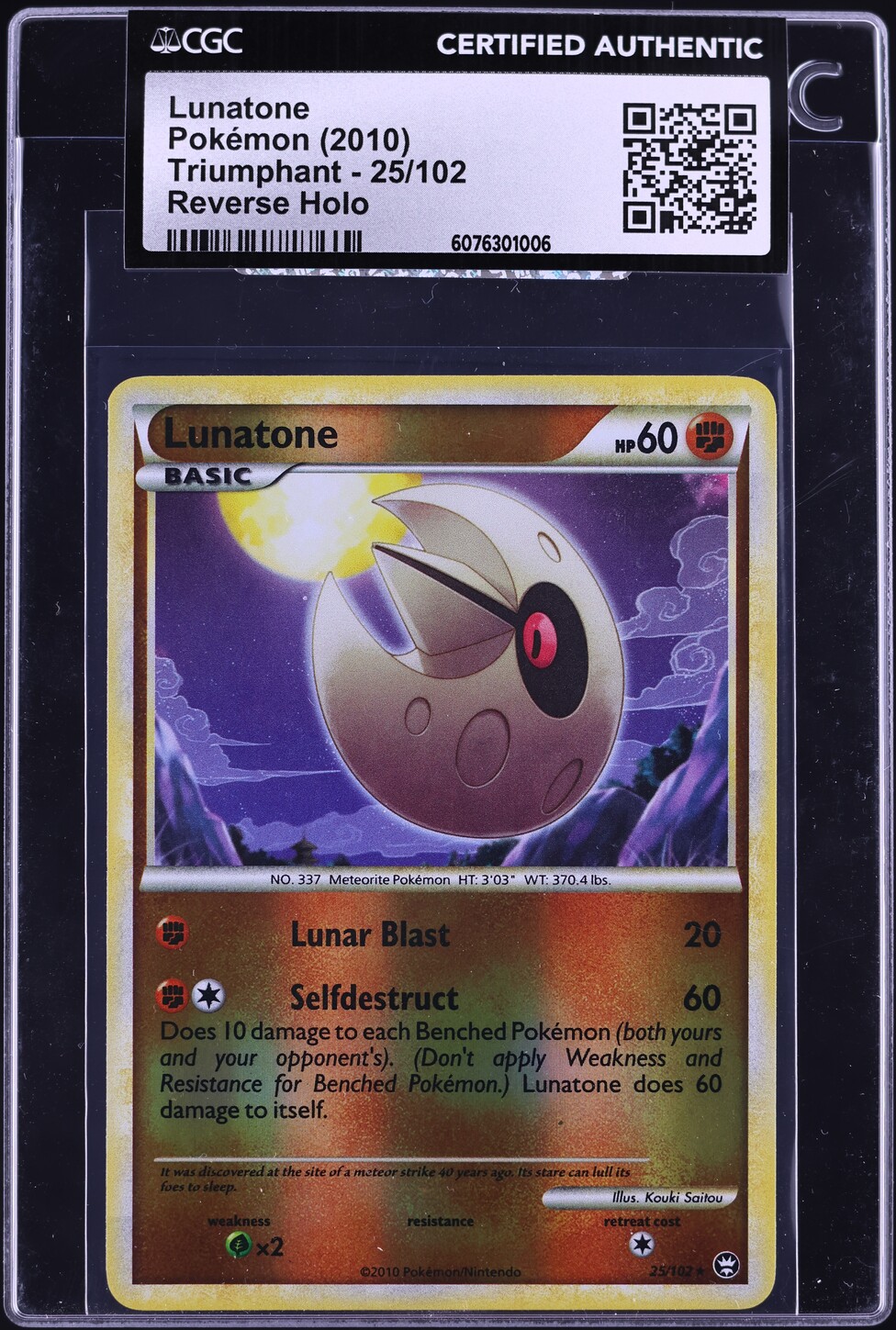 2010 Pokemon HGSS Triumphant Reverse Holo Lunatone #25 CGC AUTH