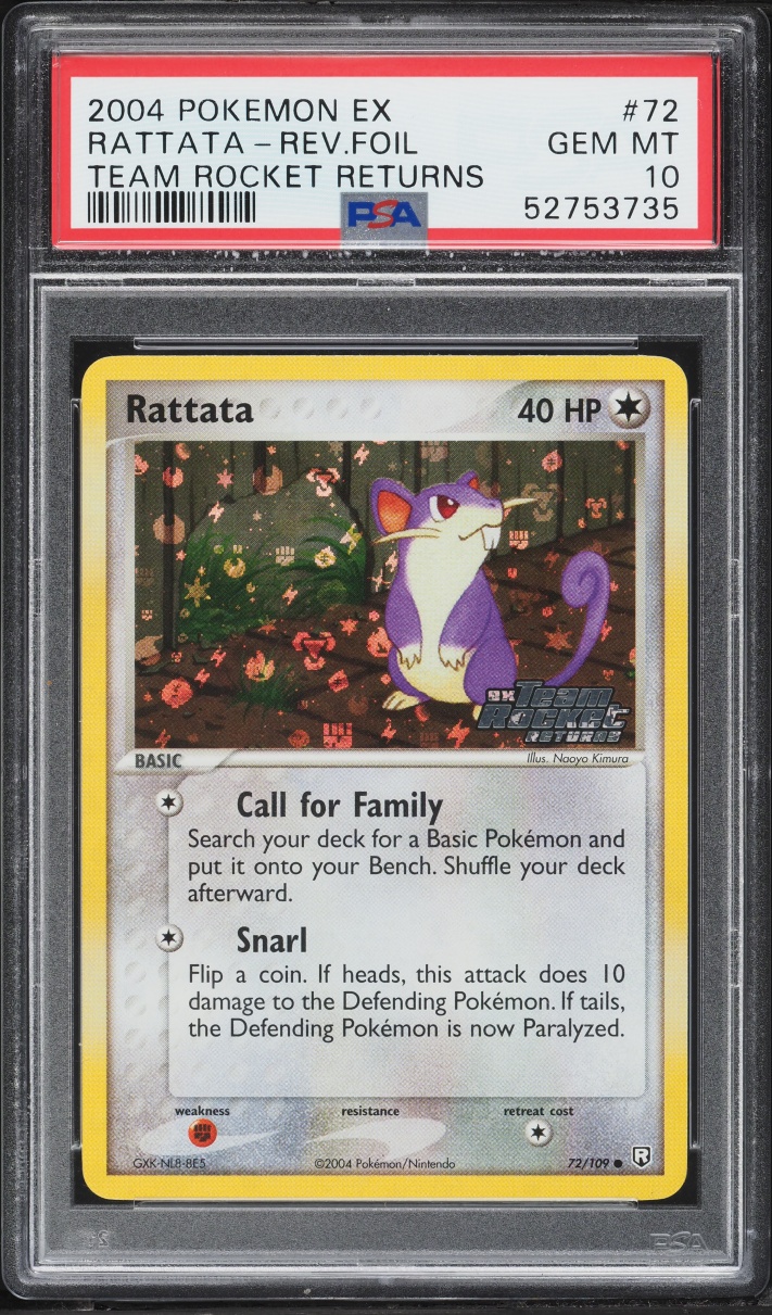 2004 Pokemon EX Team Rocket Returns Reverse Holo Rattata #72 PSA 10 GEM MINT
