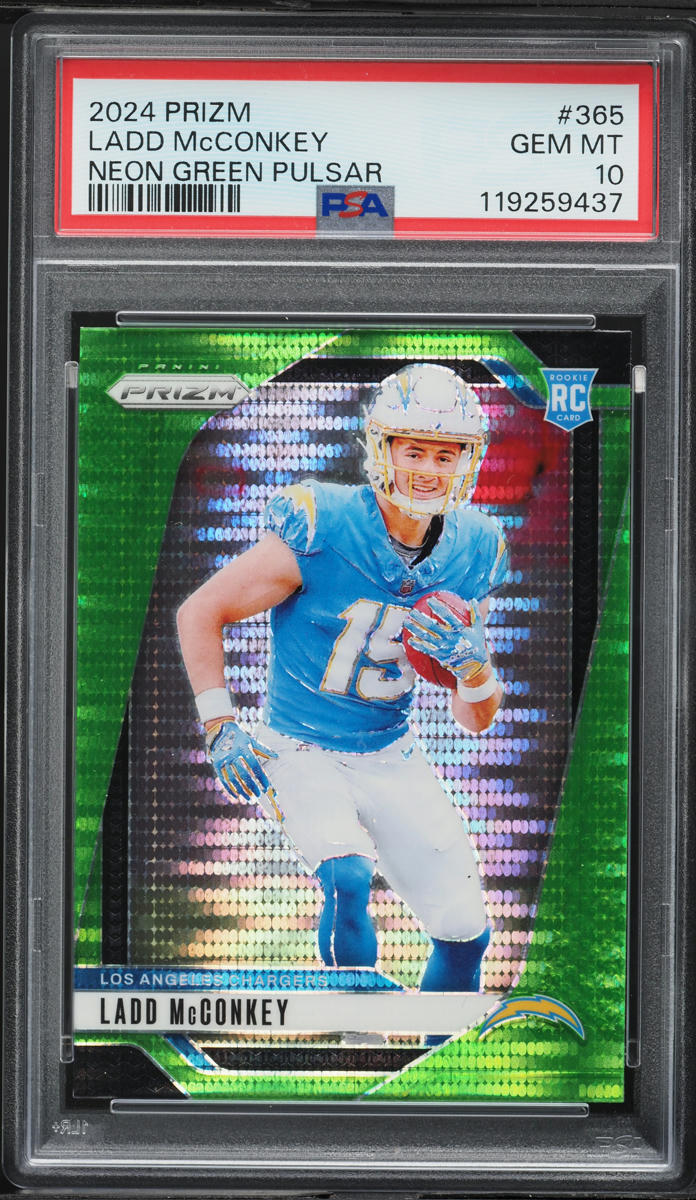 2024 Panini Prizm Neon Green Pulsar Ladd McConkey ROOKIE #365 PSA 10 GEM MINT