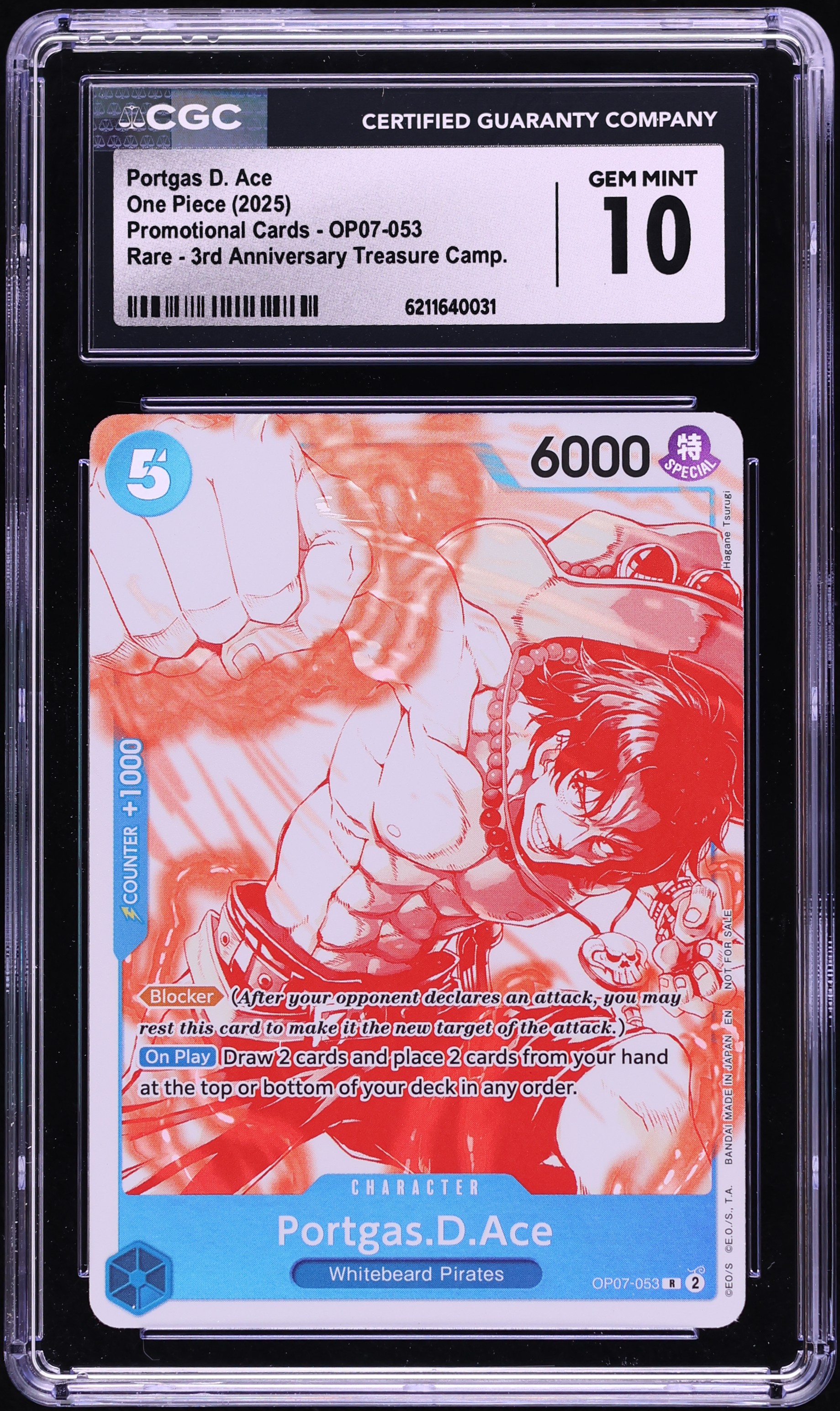 2025 One Piece Promo 3rd Anniversary Treasure Portgas D. Ace #OP07-053 CGC 10 GEM MINT