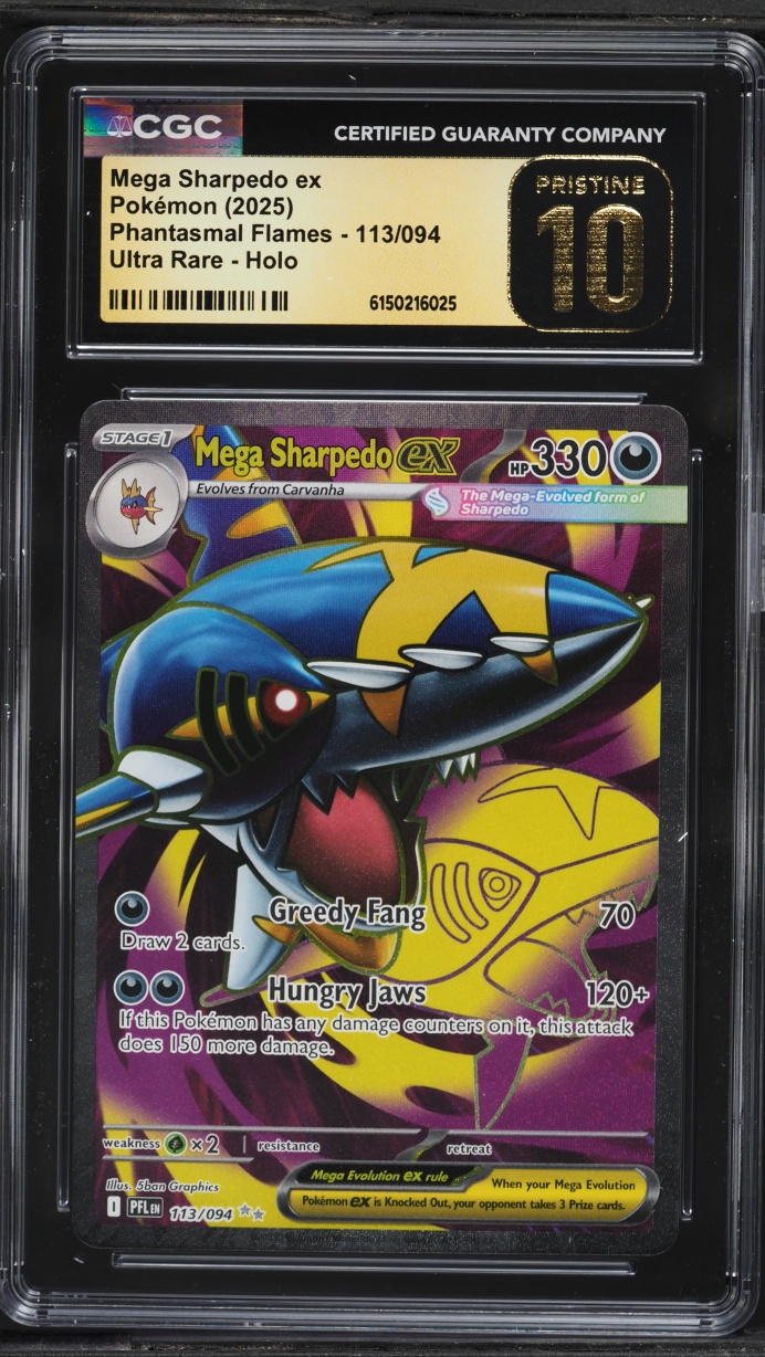 2025 Pokemon Mega Phantasmal Flames Full Art Mega Sharpedo Ex #113 CGC 10 Pristine