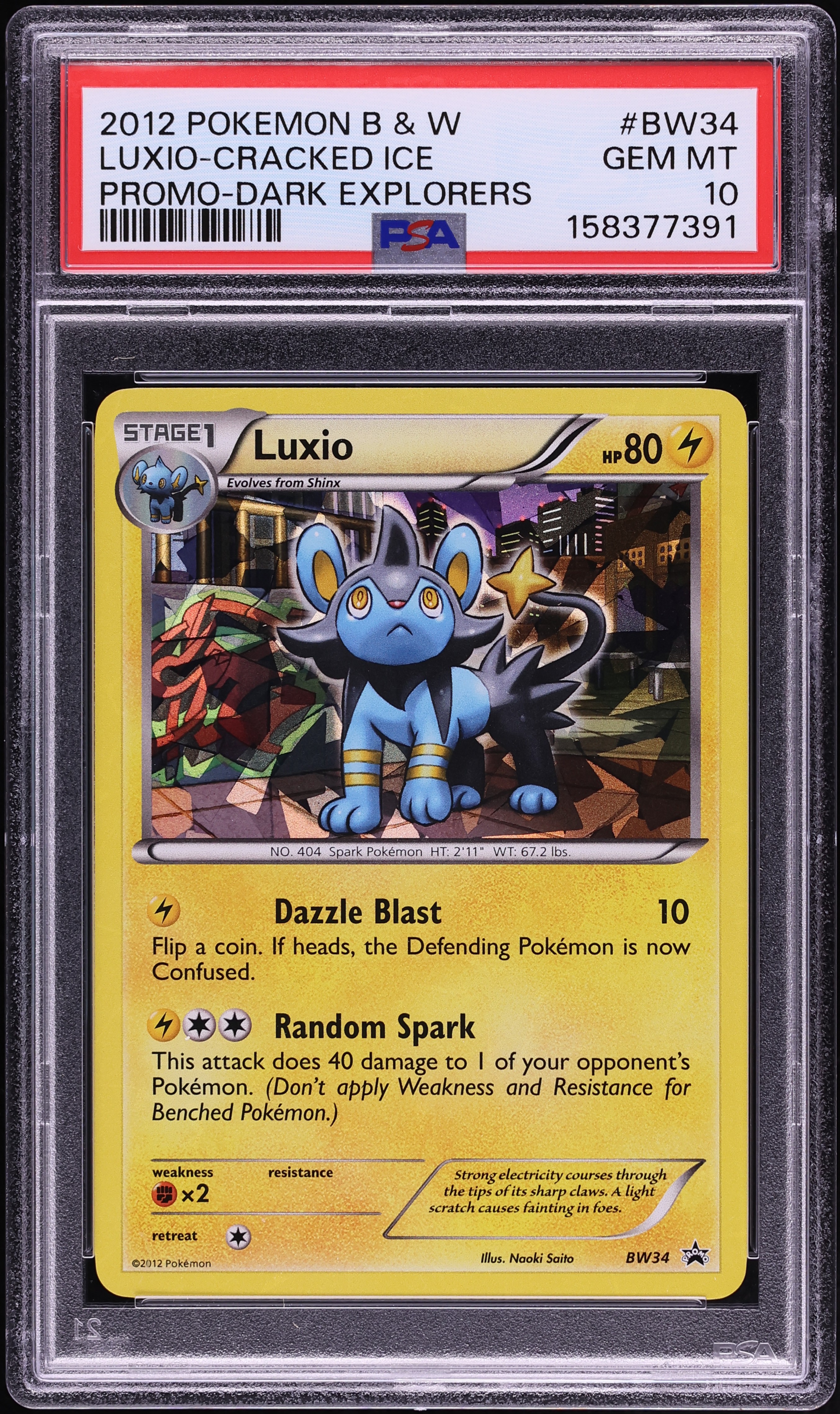 2012 Pokemon Black & White Promo Dark Explorers Cracked Ice Holo Luxio #BW34 PSA 10 GEM MINT