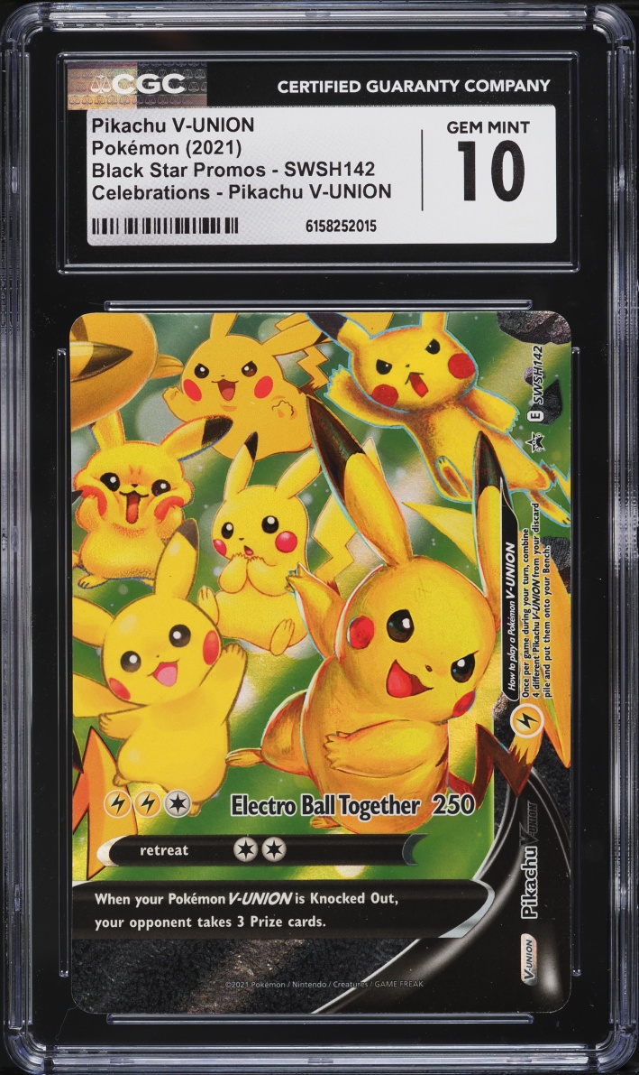 2021 Pokemon Sword & Shield Promo Celebrations Alt Art Pikachu V-UNION #SWSH142 CGC 10 GEM MINT