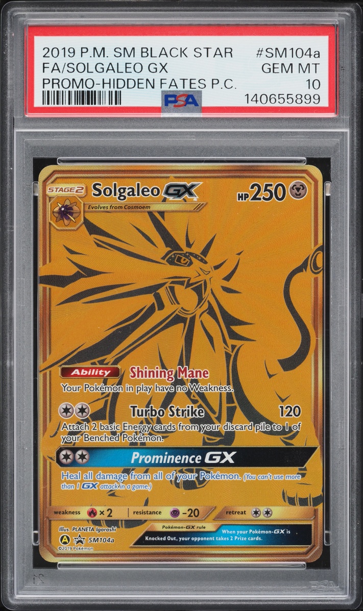 2019 Pokemon Sun & Moon Promo Hidden Fates Full Art Solgaleo GX #SM104A PSA 10 GEM MINT