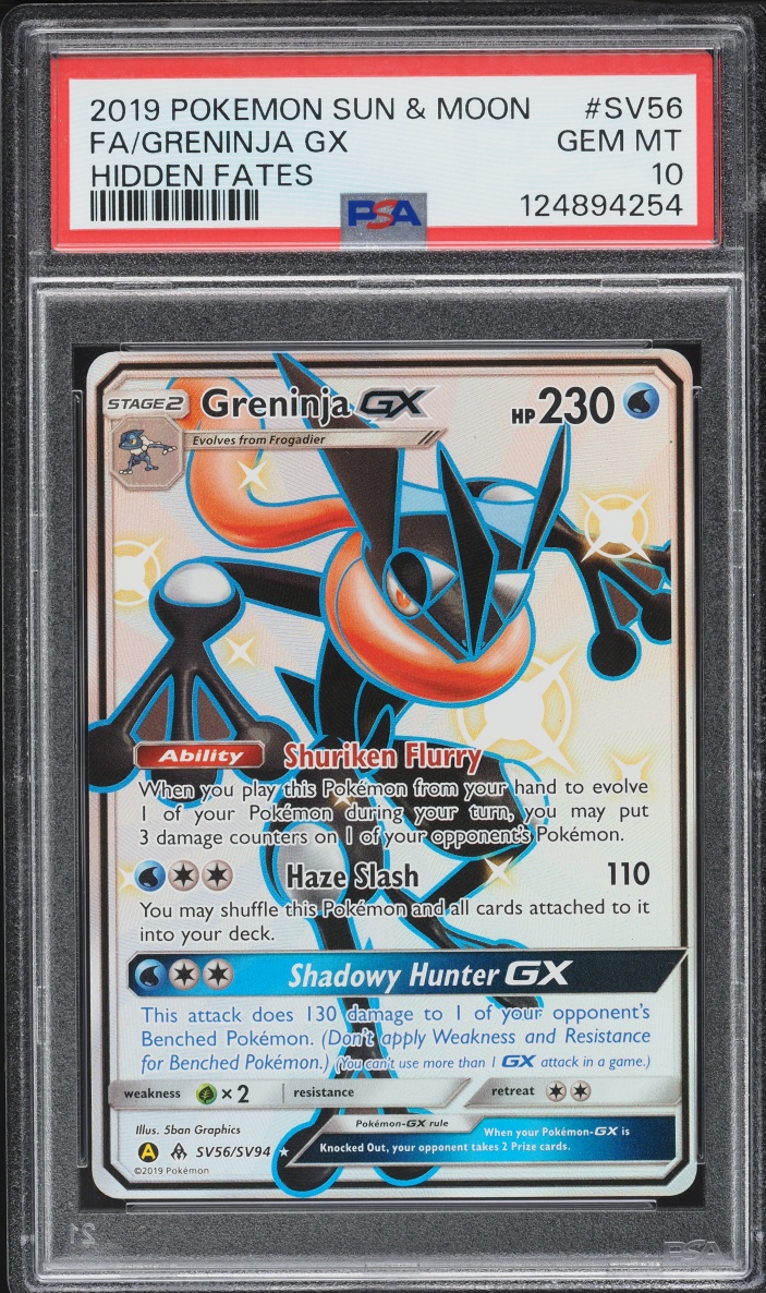 2019 Pokemon Sun & Moon Hidden Fates Shiny Vault Full Art Greninja GX #SV56 PSA 10 GEM MINT