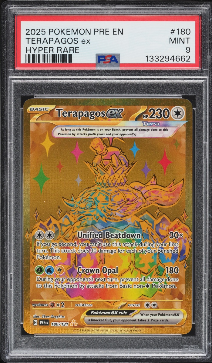 2025 Pokemon Scarlet & Violet Prismatic Evolutions Gold Rare Terapagos EX #180 PSA 9 MINT