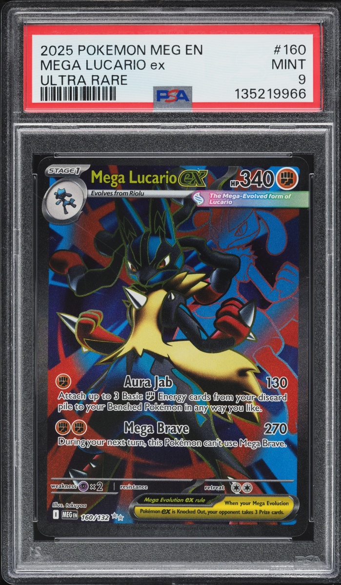 2025 Pokemon Mega Evolution Full Art Mega Lucario EX #160 PSA 9 MINT