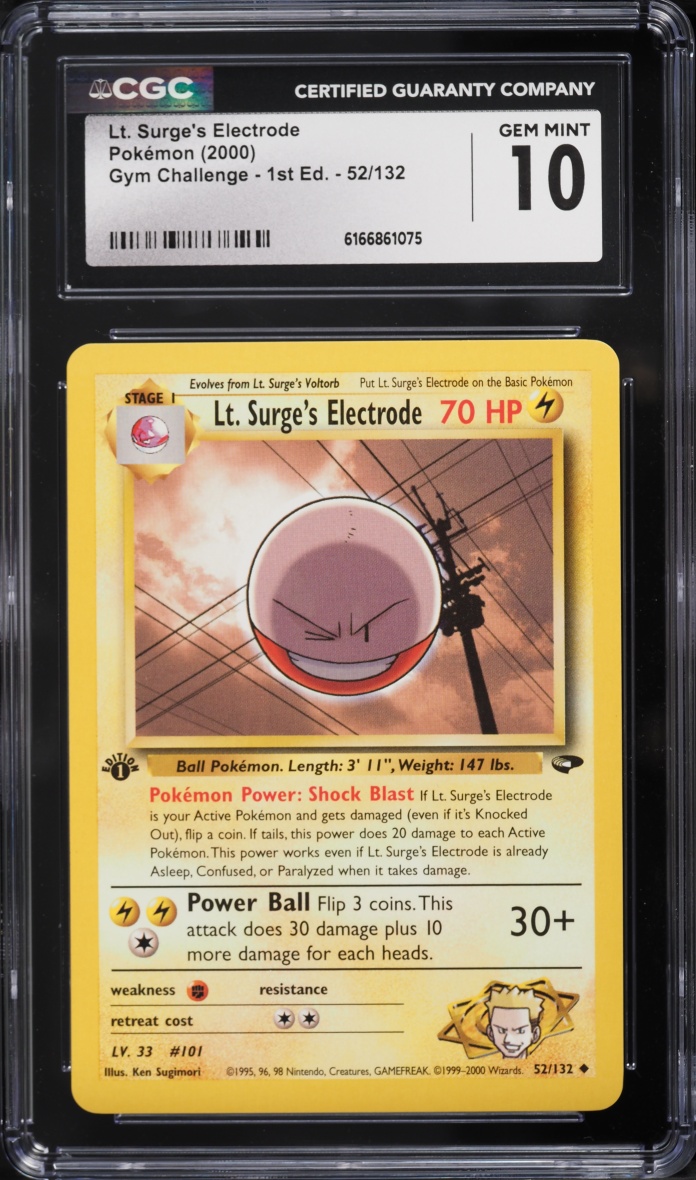 2000 Pokemon Gym Challenge 1st Edition Lt. Surge's Electrode #52 CGC 10 GEM MINT