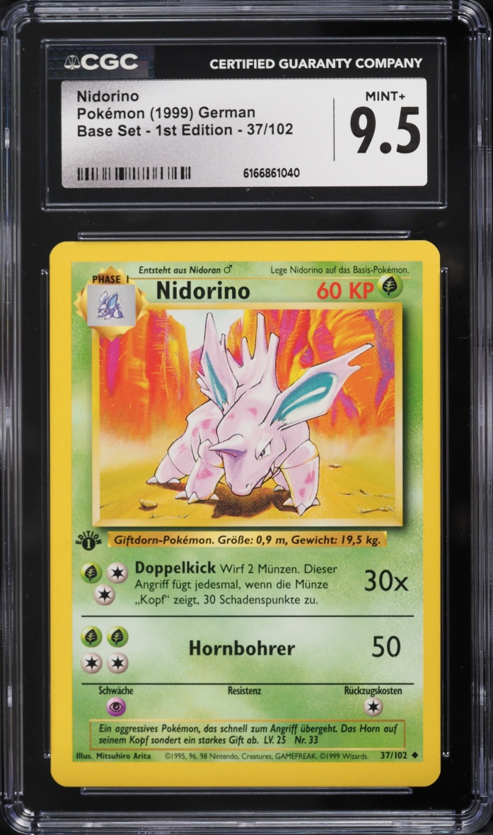 1999 Pokemon German Base Set 1st Edition Nidorino #37 CGC 9.5 MINT+