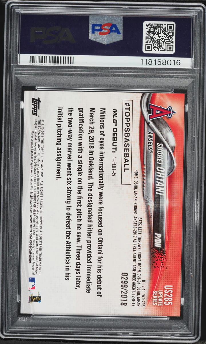 2018 Topps Update Gold Shohei Ohtani ROOKIE /2018 #US285 PSA 10 GEM MINT