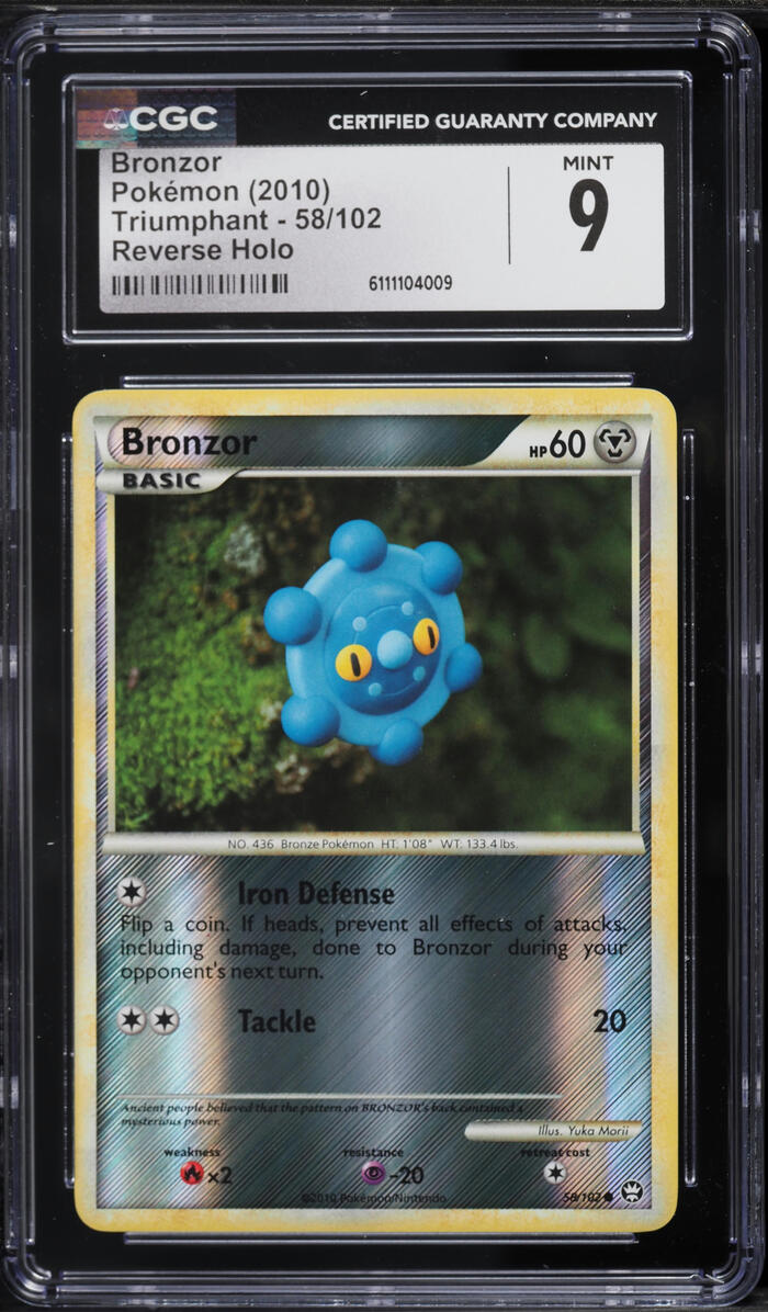 2010 Pokemon HeartGold & SoulSilver Triumphant Reverse Holo Bronzor #58 CGC 9 MINT