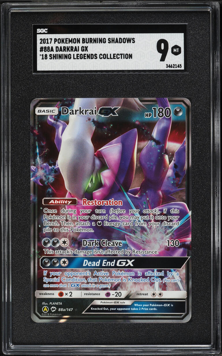 2017 Pokemon Sun & Moon Burning Shadows '18 Shining Legends Holo Darkrai GX #88a SGC 9 MINT