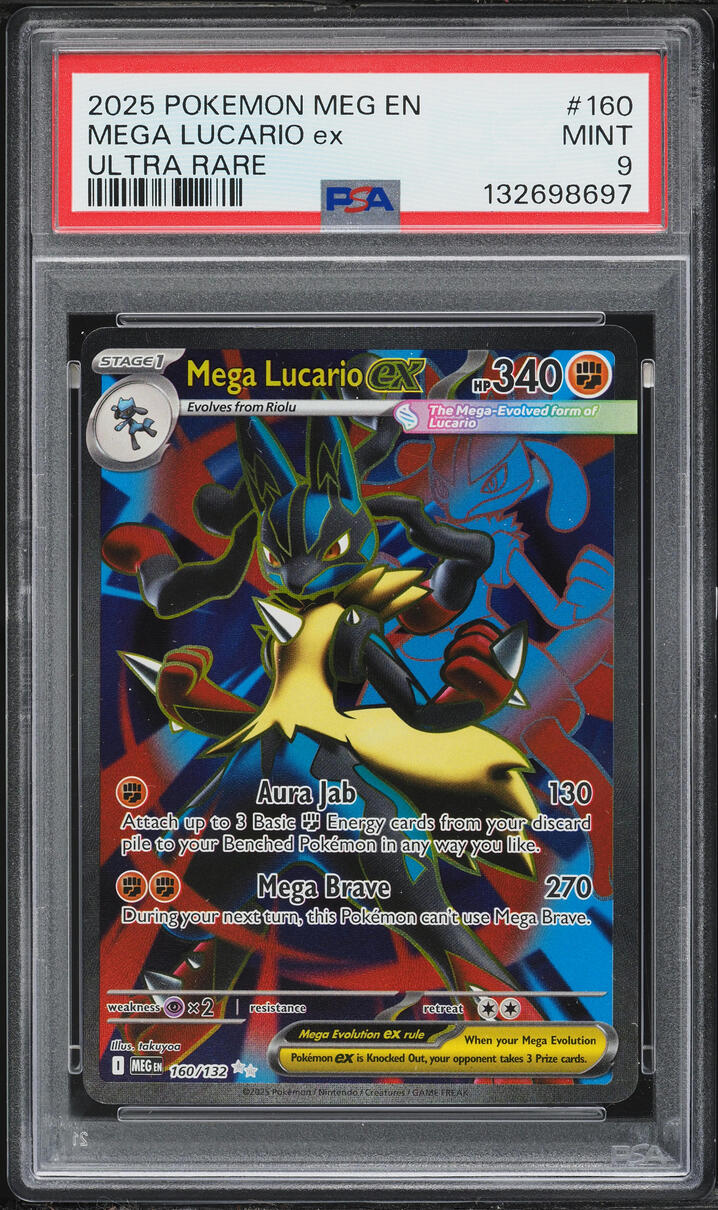2025 Pokemon Mega Evolution Full Art Mega Lucario ex #160 PSA 9 MINT