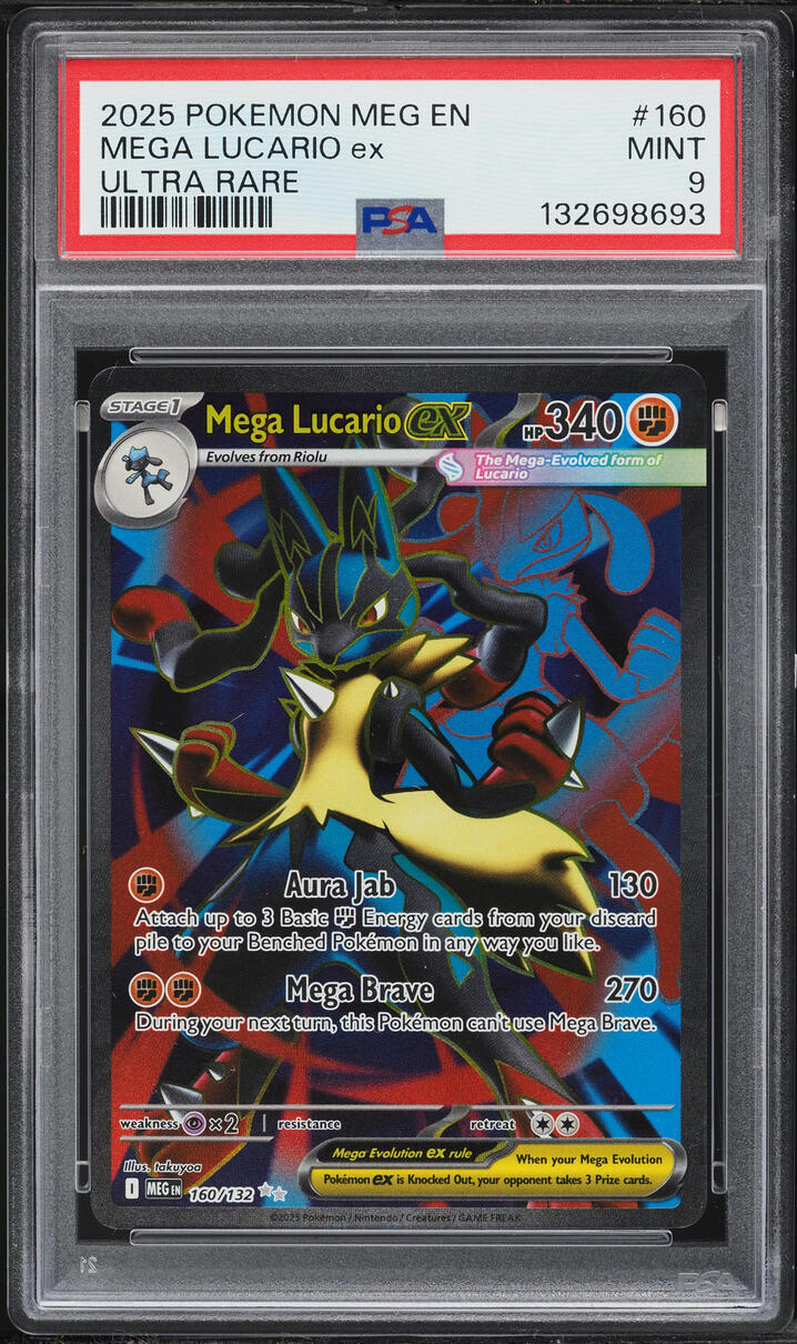 2025 Pokemon Mega Evolution Full Art Mega Lucario ex #160 PSA 9 MINT