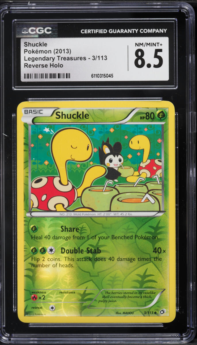 2013 Pokemon Black & White Legendary Treasures Reverse Holo Shuckle #3 CGC 8.5 NM-MT+