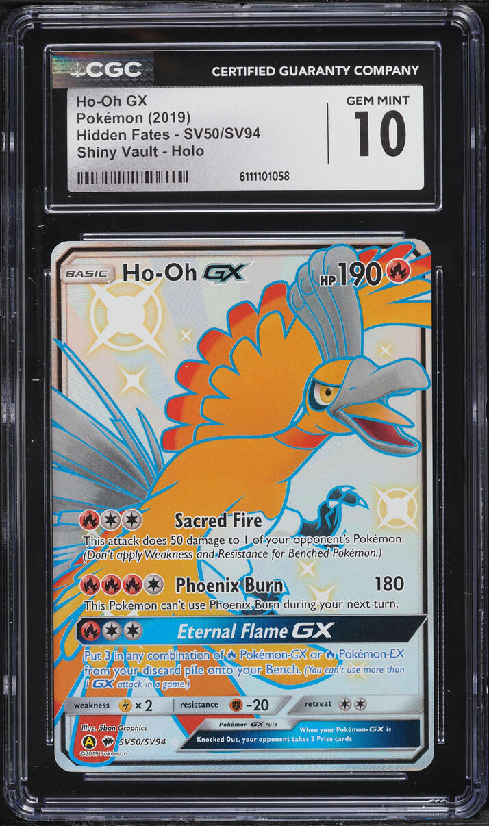 2019 Pokemon Sun & Moon Hidden Fates Shiny Ho-Oh GX #SV50 CGC 10 GEM MINT