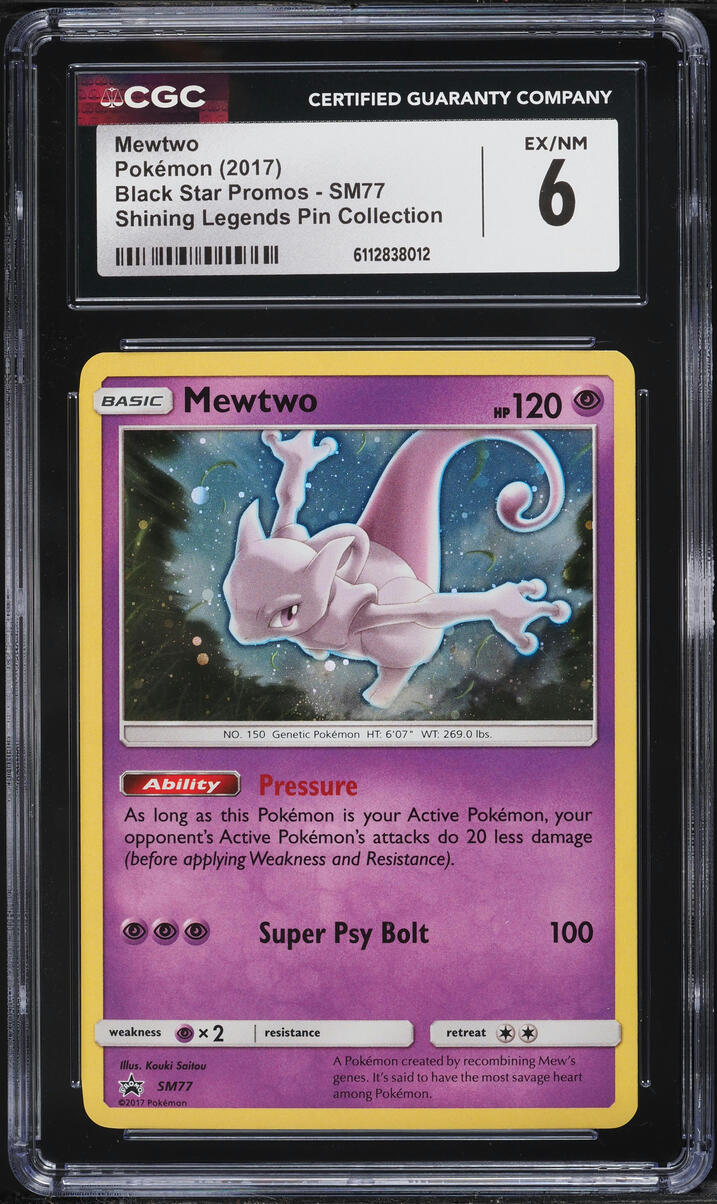 2017 Pokemon Sun & Moon Promo Shining Legends Pin Collection Holo Mewtwo #SM77 CGC 6 EXMT