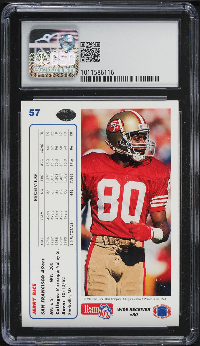 1991 Upper Deck Football Jerry Rice #57 CSG 8.5 NM-MT+