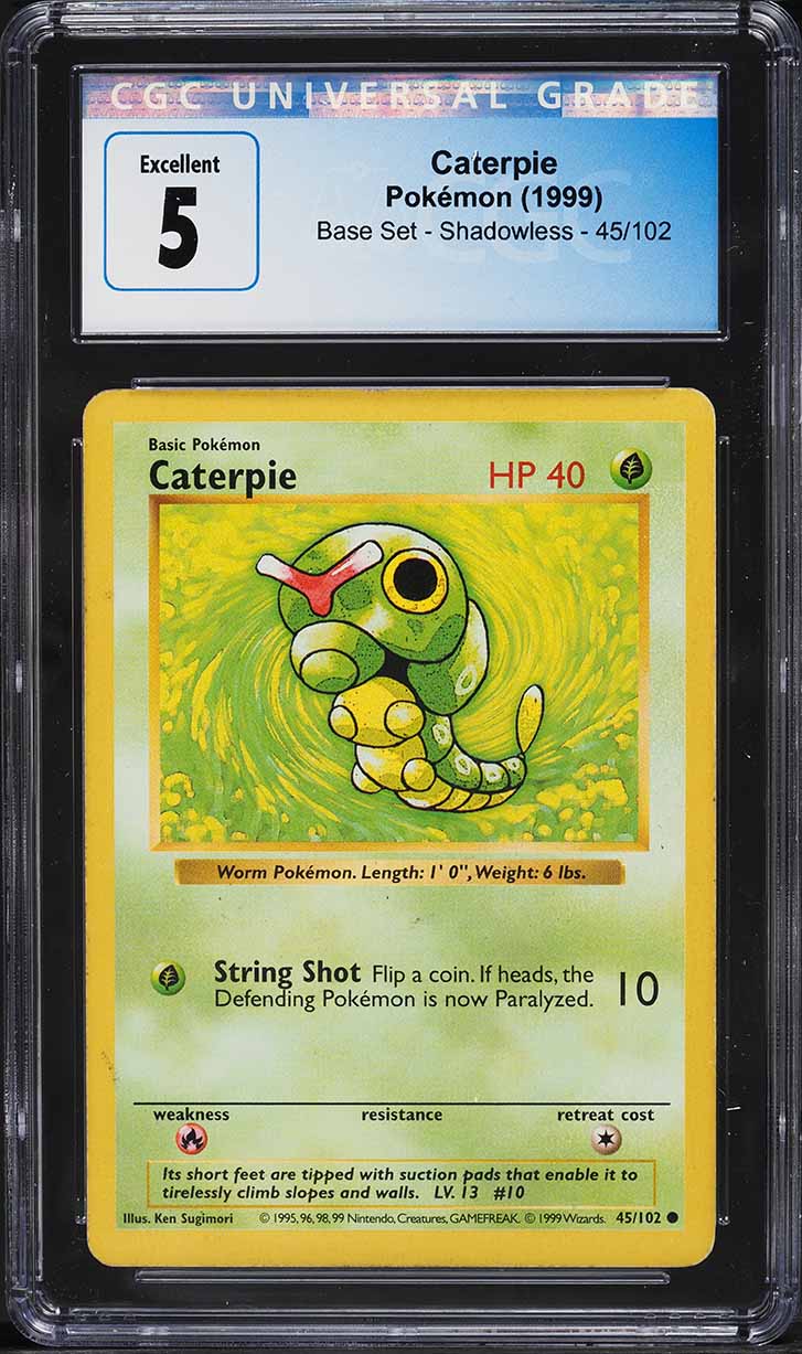 1999 Pokemon Base Set Shadowless Caterpie #45 CGC 5 EX